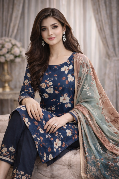 Lawn Printed Dress Blue