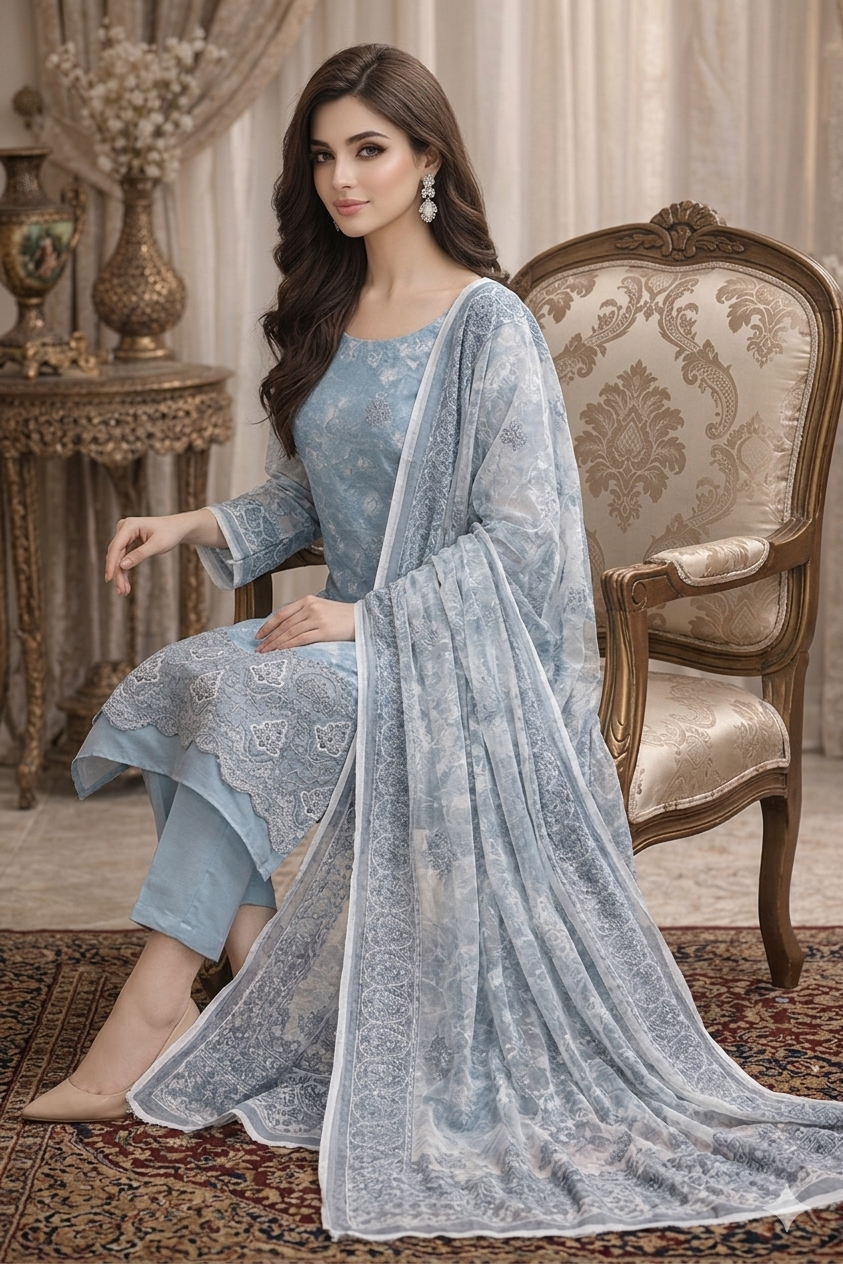 Lawn With Bamboo Dupatta