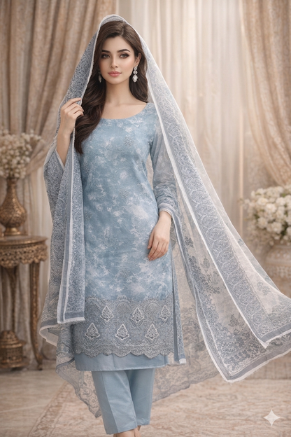 Lawn With Bamboo Dupatta