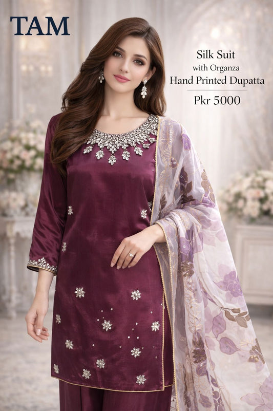 Silk Suit With  Organza Dupatta