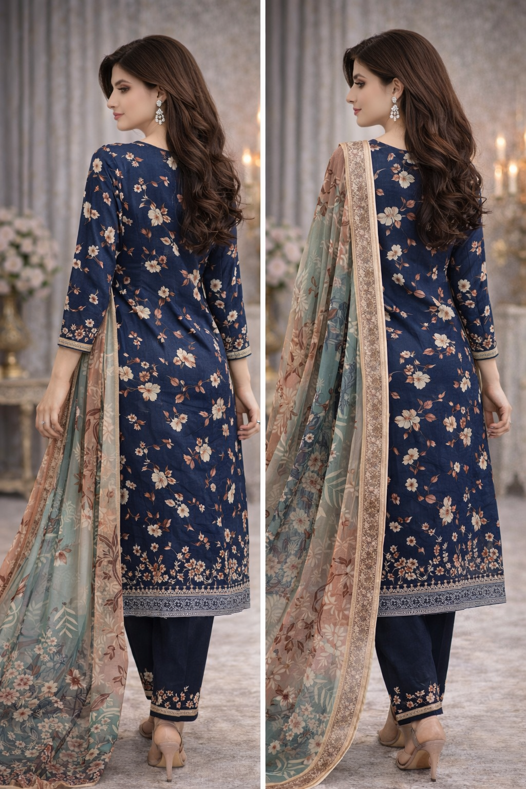 Lawn Printed Dress Blue