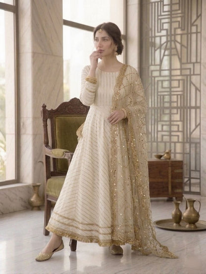 Premium White & Gold Anarkali Suit