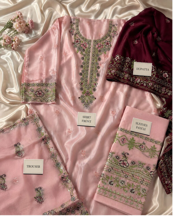 TAM Women's 3-Piece Embroidered Suit with Dupatta & Trouser – Premium Formal Wear