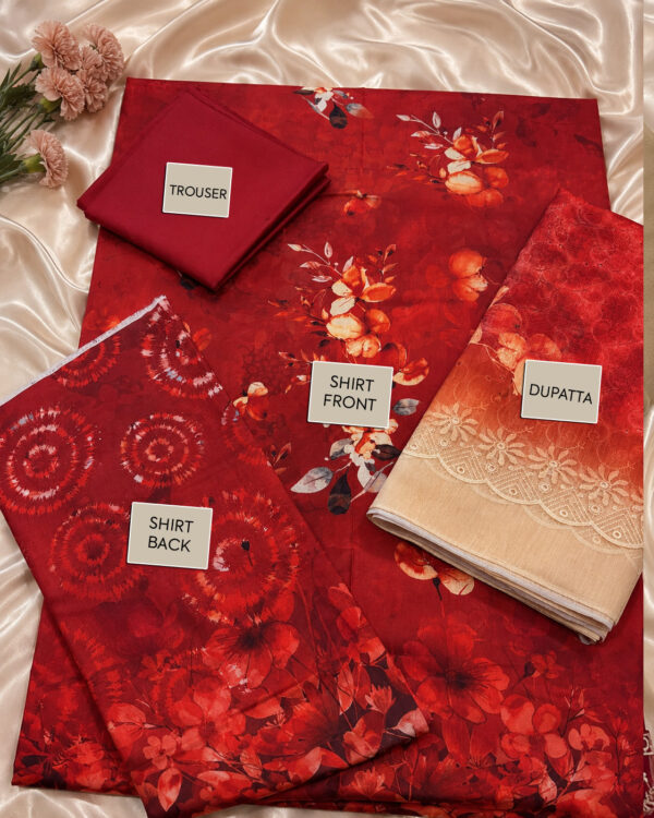 TAM Front & Back Embroidered 3-Piece Suit with Dupatta & Trouser