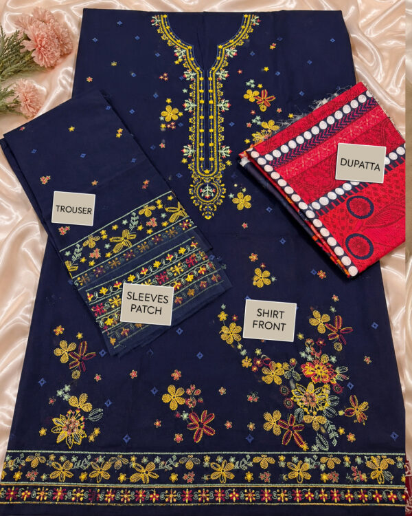 TAM Front & Sleeve Patch Work 3-Piece Suit with Dupatta & Trouser