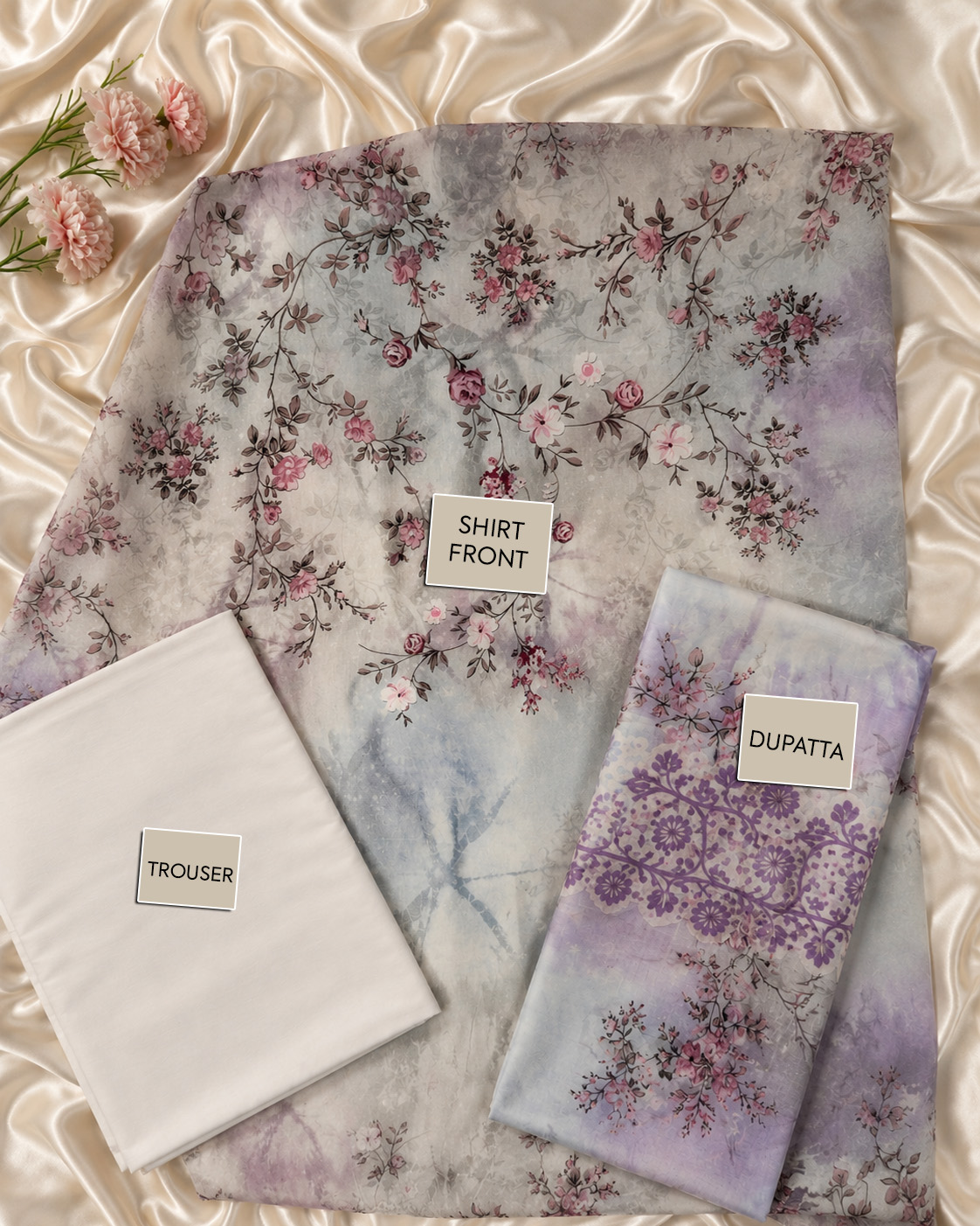 TAM Front Embroidered 3-Piece Suit with Dupatta & Trouser