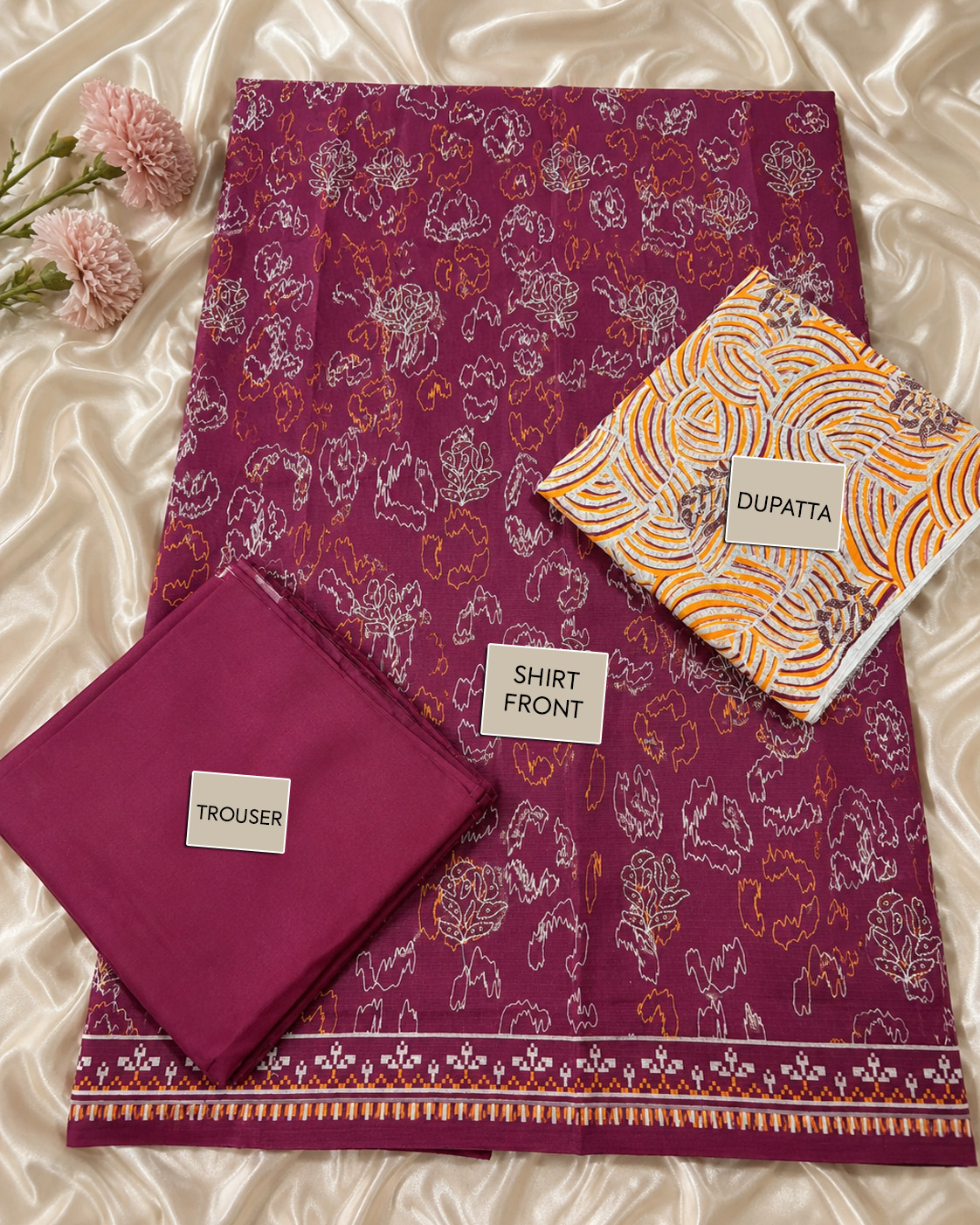 TAM Front Embroidered 3-Piece Suit with Dupatta & Trouser