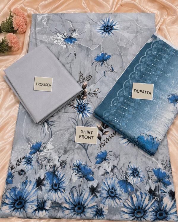 TAM Front Embroidered 3-Piece Suit with Dupatta & Trouser