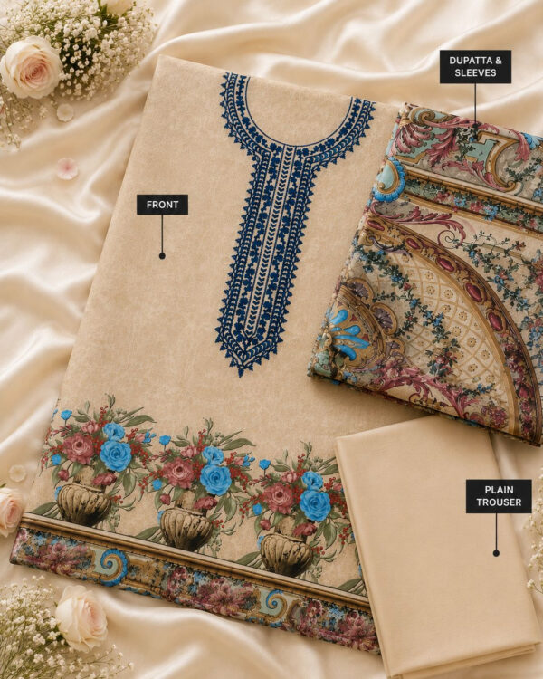 TAM Complete Embroidered 3-Piece Suit with Dupatta & Trouser