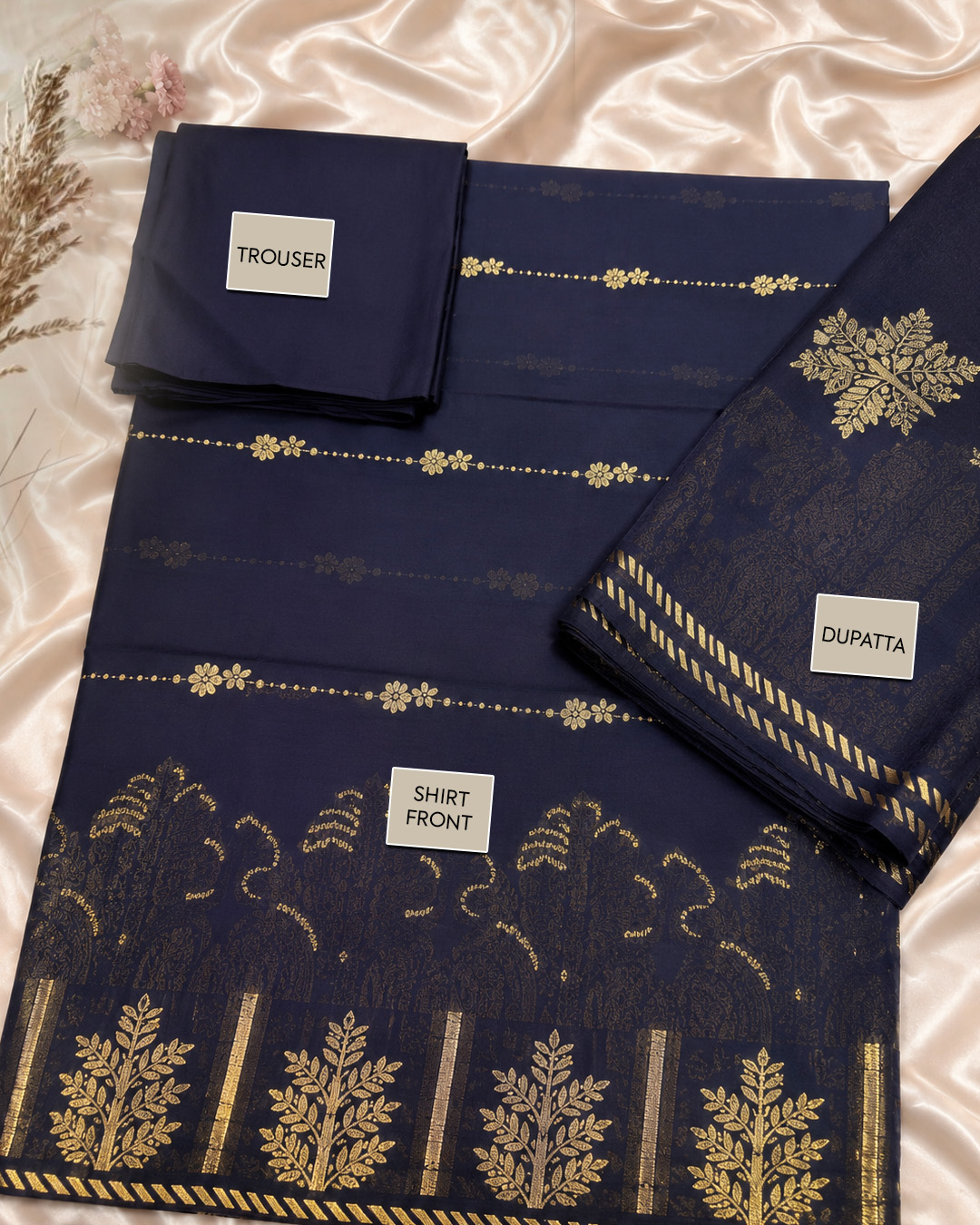 TAM Embroidered Front Work 3-Piece Suit with Dupatta & Trouser